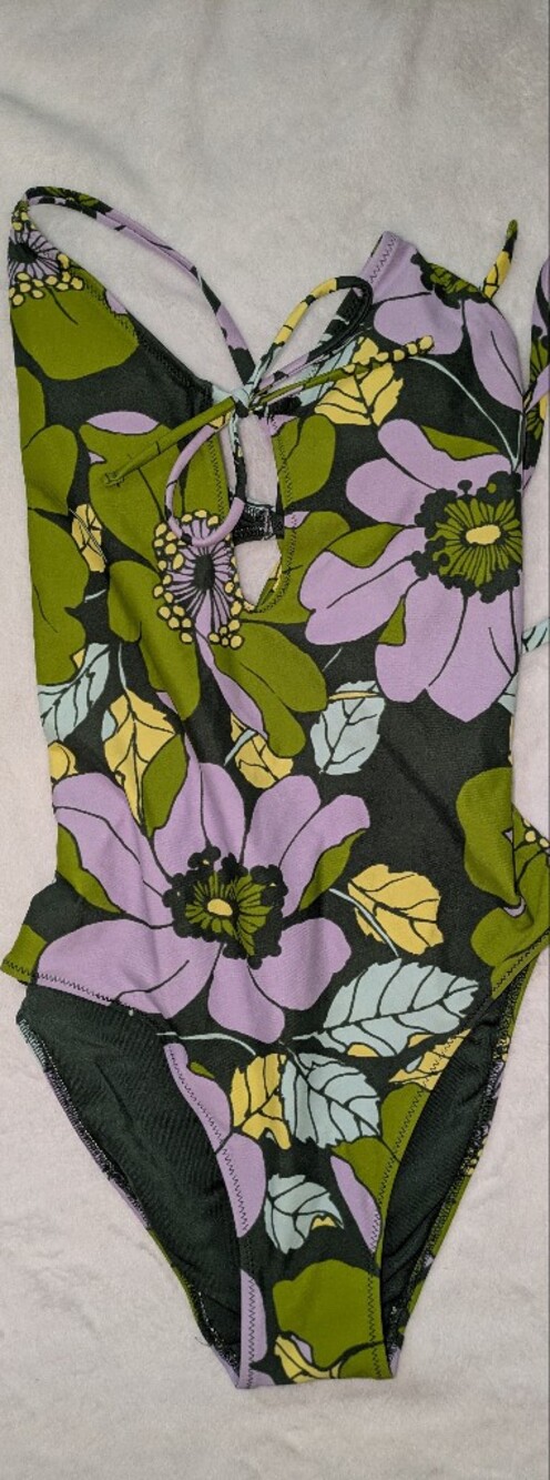 aerie Floral One-Piece Swimsuit in Black, Lavender & Olive